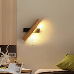 Afralia™ Rotatable Nordic LED Wall Sconce Pull Chain Wood Stair Light