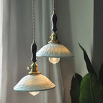 Copper Ceramic LED Pendant Lights Walnut Wood Hang Lamp