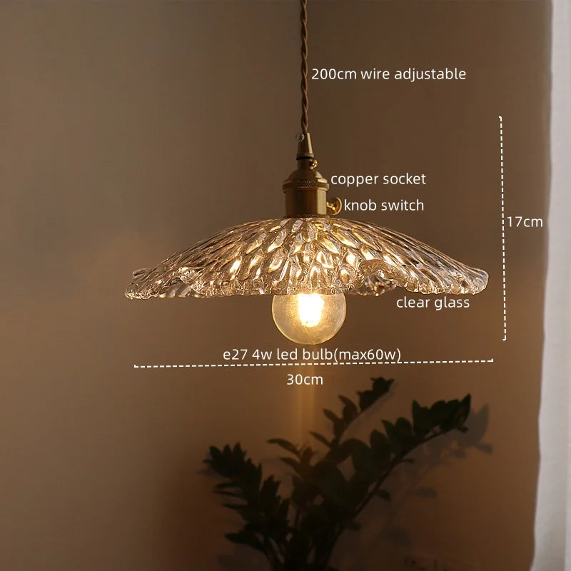 Green Glass LED Pendant Light - Nordic Modern Copper Luminaire Suspendu