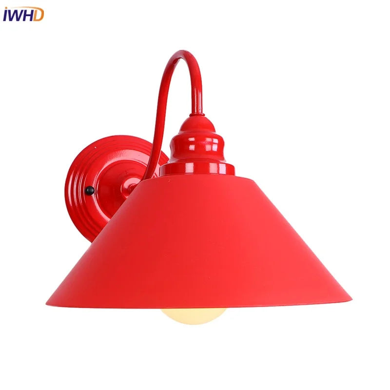 Afralia™ Edison Red LED Wall Lights - Iron Industrial Vintage Bedside Lamp
