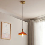 Wood Amber Glass LED Pendant Light Fixture - Nordic Modern Hanging Lamp