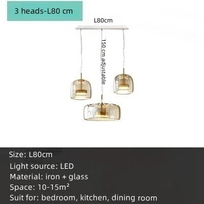 Amber Glass Chandelier Pendant Light for Living Room, Bedroom, Kitchen, and Bar