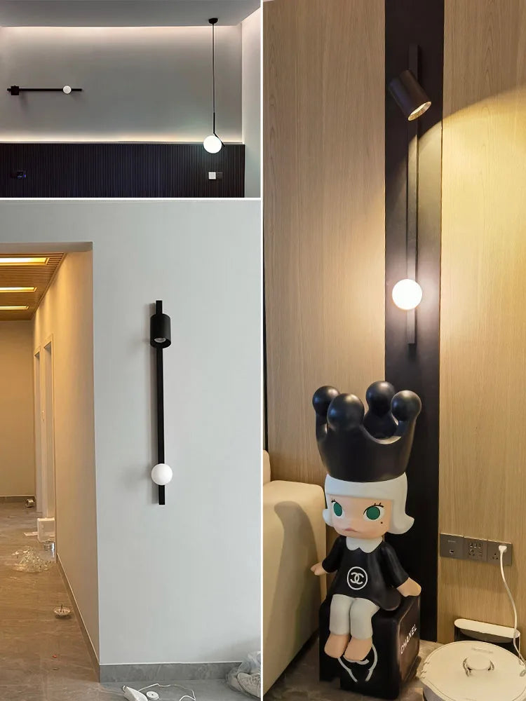 Long Strip Art Decorative Wall Lamp, Solid Wood, Black/White, Wall Mounted