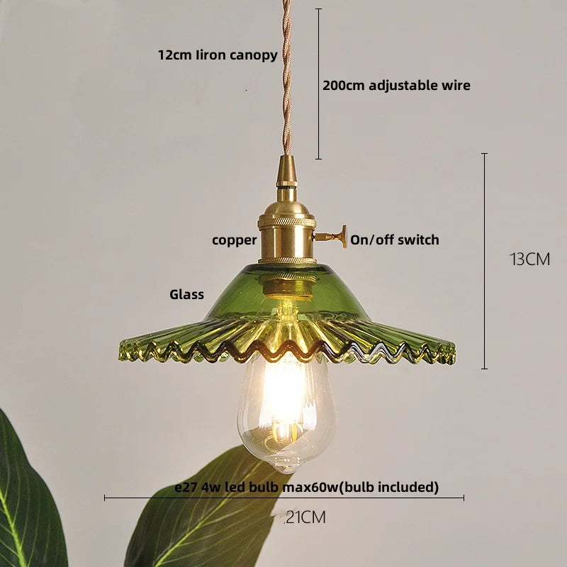 Green Glass LED Pendant Light: Nordic Modern Hanging Lamp for Dining & Bedroom