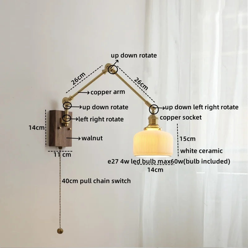 Ceramic Copper Swing Arm LED Wall Lights for Home Decor