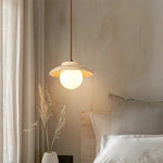 Wabi Sabi Yellow Travertine Stone LED Pendant Light for Living Room and Bar Counter