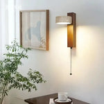 Travertine Wall Sconce Light Wood Rotatable for Bedroom Bedside