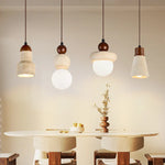 LED Pendant Lamp with Wood Canopy & White Glass Chandelier - Yellow Travertine Kitchen Bedroom Lighting