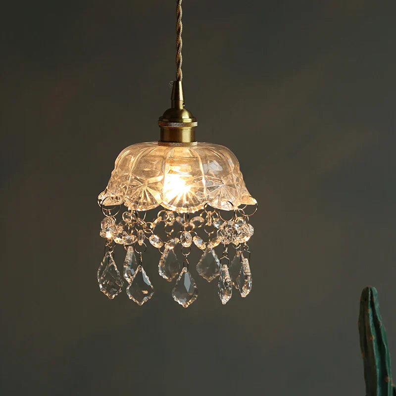 Nordic LED Crystal Glass Copper Pendant Light Fixture for Living Room