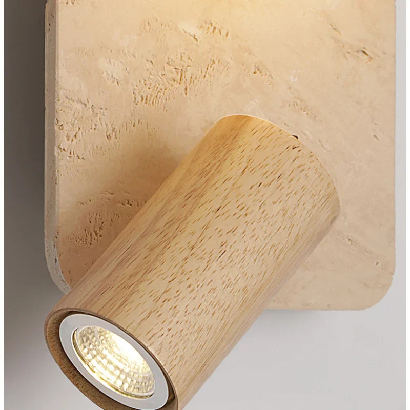 Wood Rotate LED Wall Lights with Glass Ball Yellow Travertine Effect