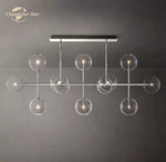 Farmhouse Clear Glass Linear Chandelier - Rustic Chic Pendant Lighting for Dining Room
