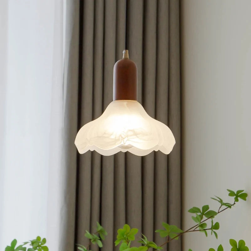 Wood Glass LED Pendant Light Suspension Luminaire for Home Decor