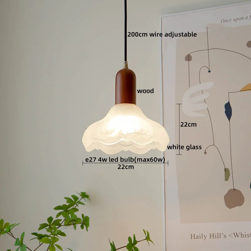 Wood Glass LED Pendant Light Suspension Luminaire for Home Decor