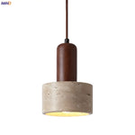 Wood Stone LED Pendant Light Yellow Travertine Modern Luminaria