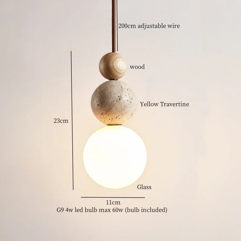 Afralia™ Wabi Sabi LED Pendant Lamps Yellow Travertine Hanging Light for Home Decor
