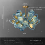 Blue Glass Flower Ceiling Chandelier Copper Hanging Lamps