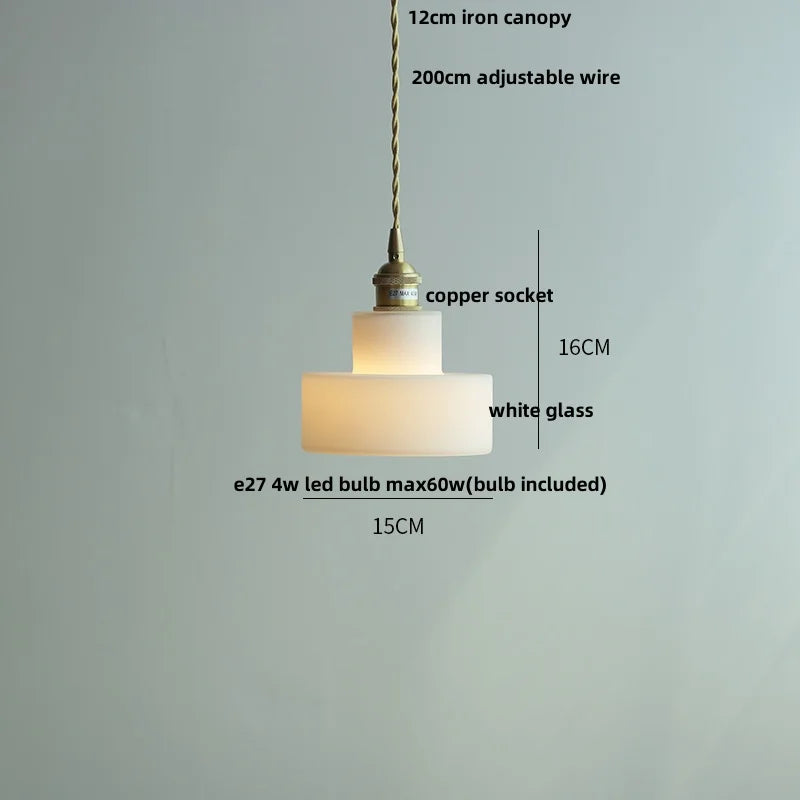 White Glass E27 LED Pendant Light Fixture Modern Adjustable Hanging Lamp