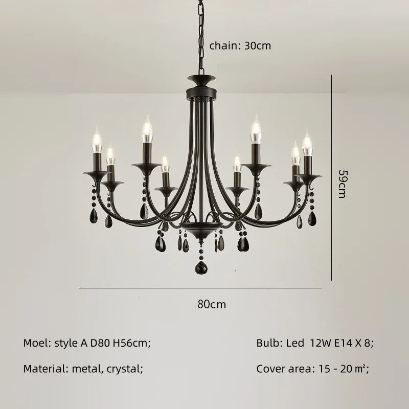 Black Metal Crystal Chandelier: Artistic LED Lighting for Home Decor