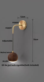LED Walnut Wood Wall Light Sconce with Adjustable Acrylic Lamparas