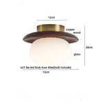 White Glass LED Ceiling Light Fixture with Wood Copper Canopy