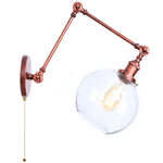 Swing Arm LED Wall Lights Pull Chain Switch Glass Ball Industrial Home Decor