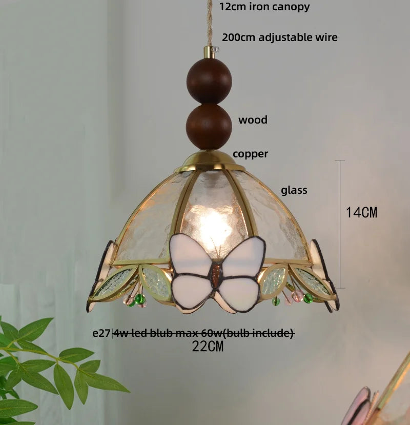 Butterfly Tiffany Glass Pendant Lamp Modern Nordic LED Hanging Light