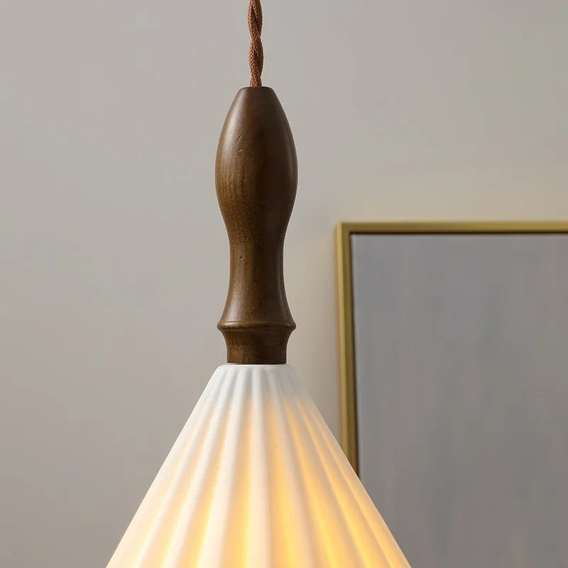 Ceramic Wood Pendant Light - Nordic Modern LED Hanging Lamp for Home Decor