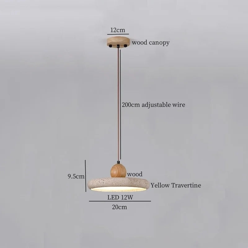Vintage Stone LED Hanging Lamp Wood Yellow Travertine Pendant Lighting