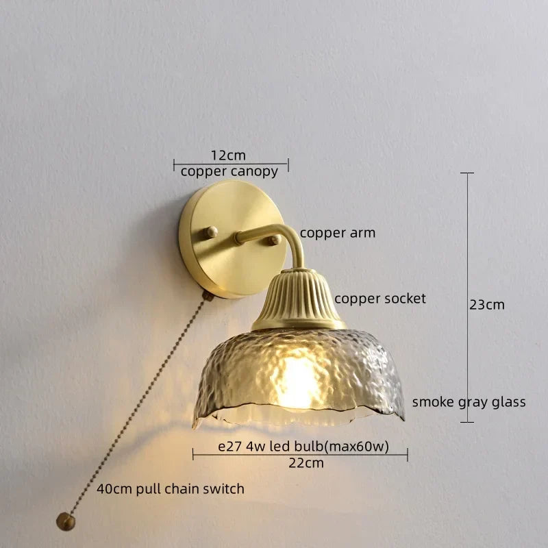 Copper Glass LED Wall Lamp Japanese Style Home Decor Fixture
