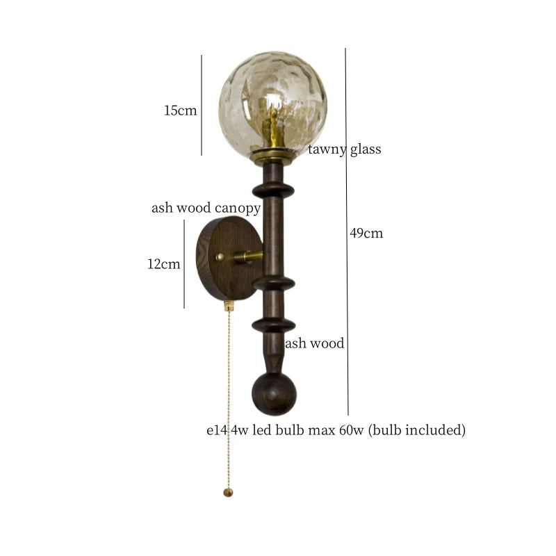Afralia™ Tawny Glass LED Wall Sconce - Vintage Ash Wood Wandlamp