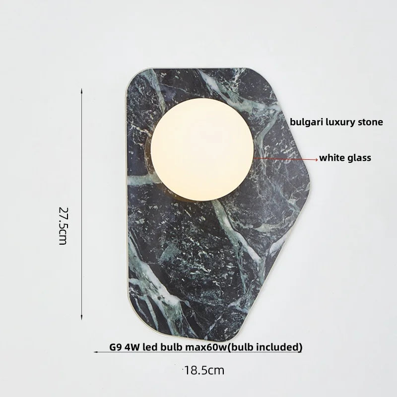 White Glass LED Wall Sconce | Modern Bulgari Luxury Stone Vanity Light