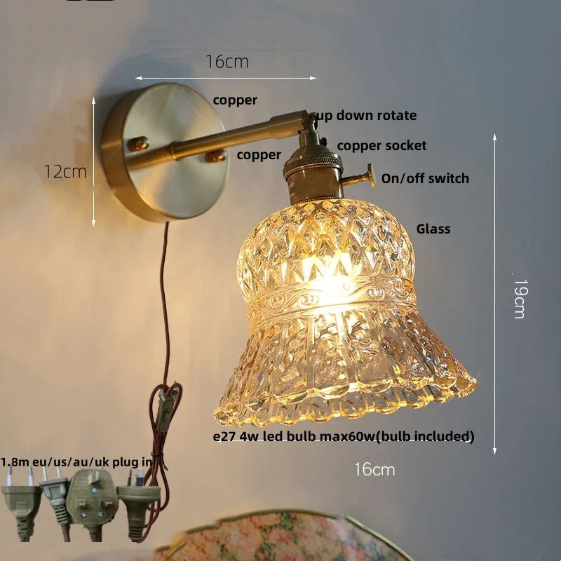 Amber Flower Glass Wall Light Fixture with Pull Chain Switch
