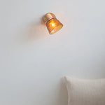 Amber Glass LED Wall Sconce Nordic Modern Wood Pull Chain Switch Stair Light