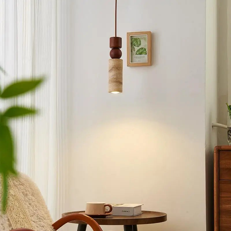 Wood LED Pendant Lamp - Wabi Sabi Yellow Travertine