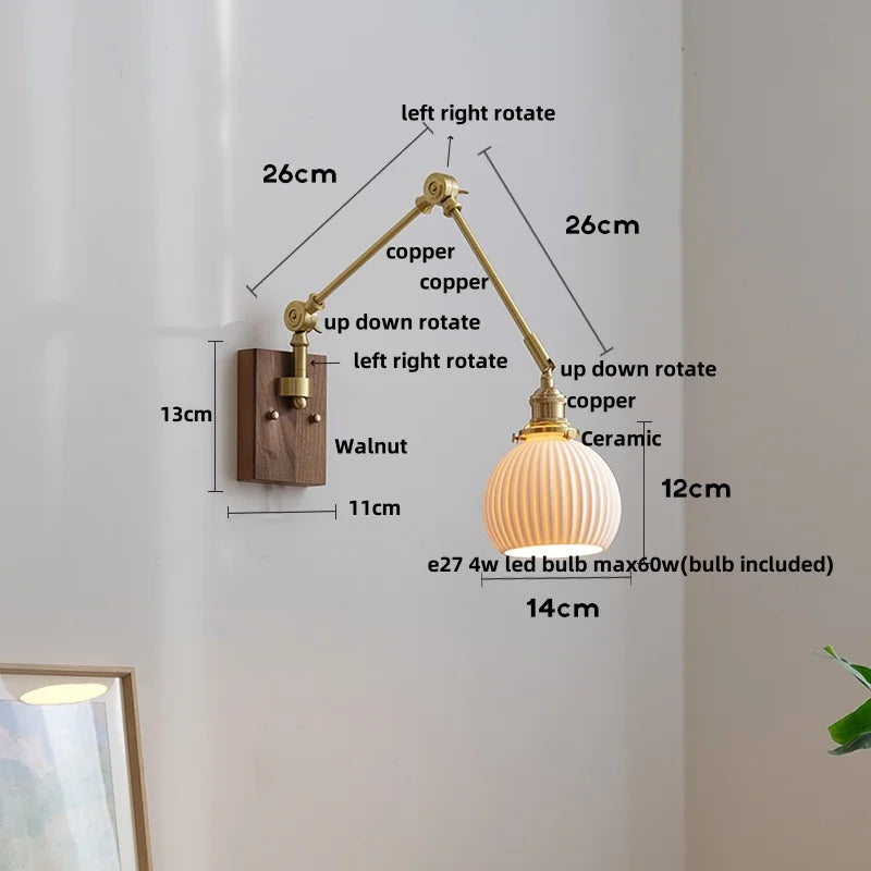 Wood Rotatable 2-Arm LED Wall Sconce with Pull Chain Switch