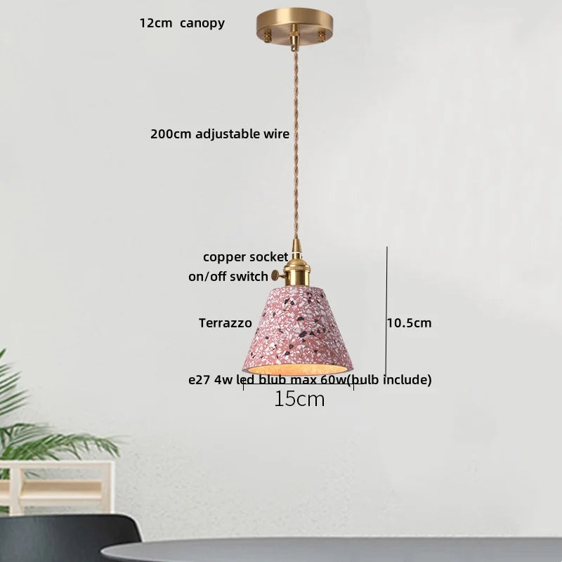 Afralia™ Minimalism LED Pendant Light Fixture Terrazzo Marble Stone Wood Hanging Lamp