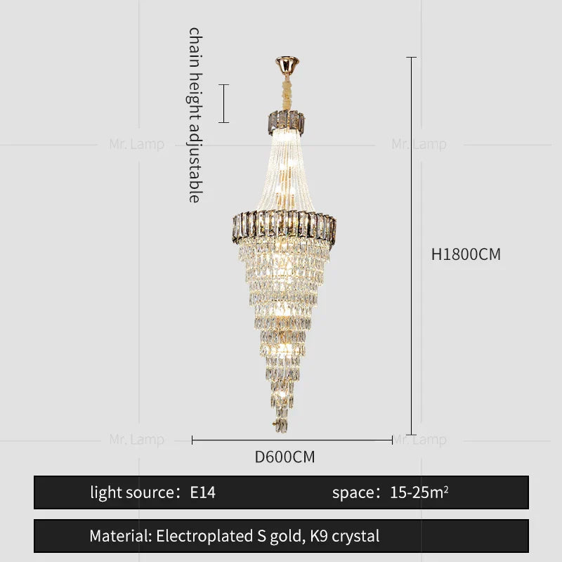 Crystal Chandelier: High-End Duplex & Spiral Staircase Light for Luxury Living Spaces