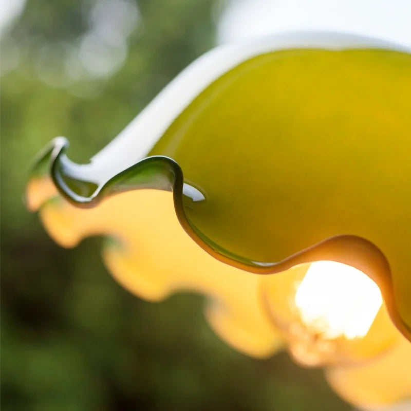 Afralia™ Green Lotus LED Pendant Light Glass Hanging Lamp