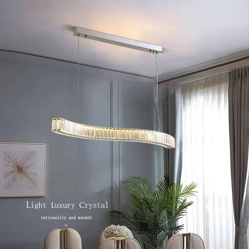 Afralia™ Wave Crystal LED Pendant Light for Modern Dining Room