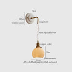 Small Pleats Ceramic LED Wall Light for Bedroom Stair Bathroom with Copper Arm