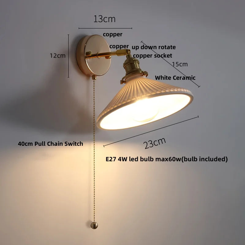Ceramic Canopy LED Wall Sconce Modern Bedroom Light Fixture