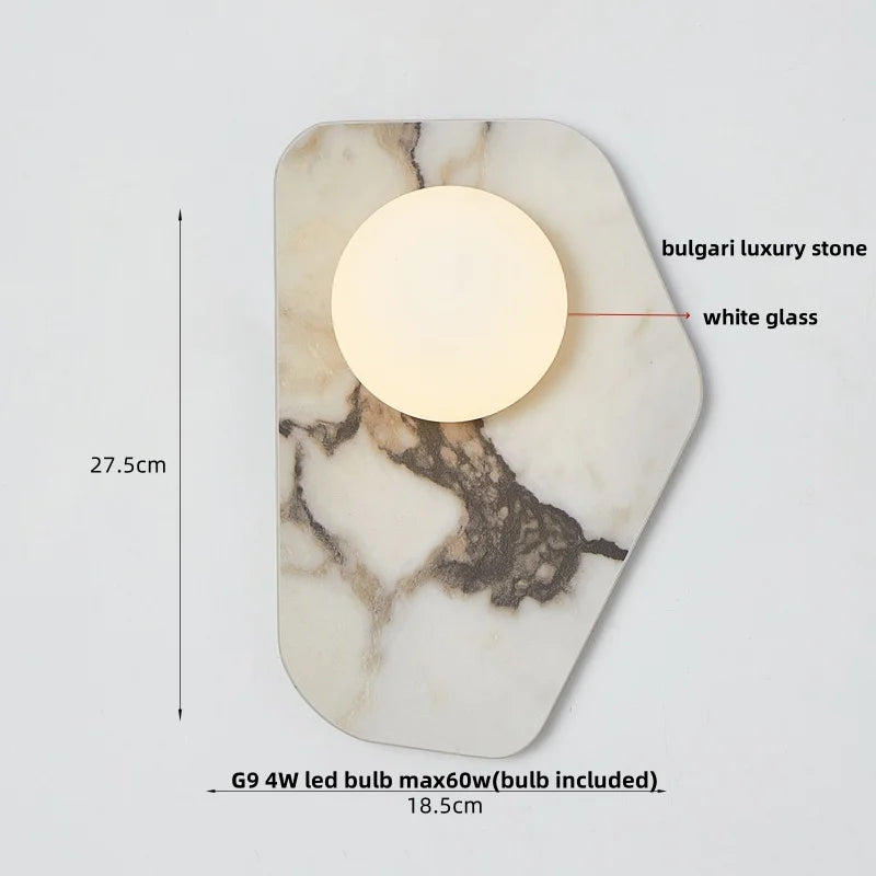 Nordic LED Wall Light White Glass Stone Bedside Lamp