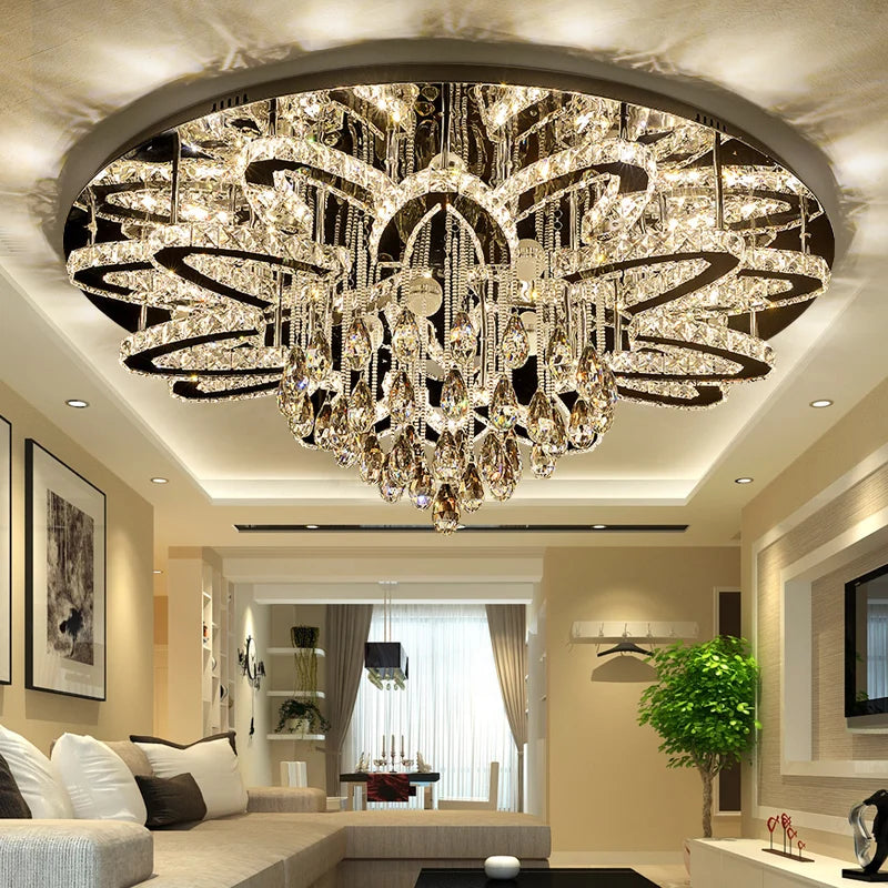 Dimmable LED Crystal Chandelier Chrome Ceiling Light Fixture