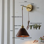 Wood LED Wall Lamp with Copper Socket & Pull Chain Switch - Adjustable Staircase Light