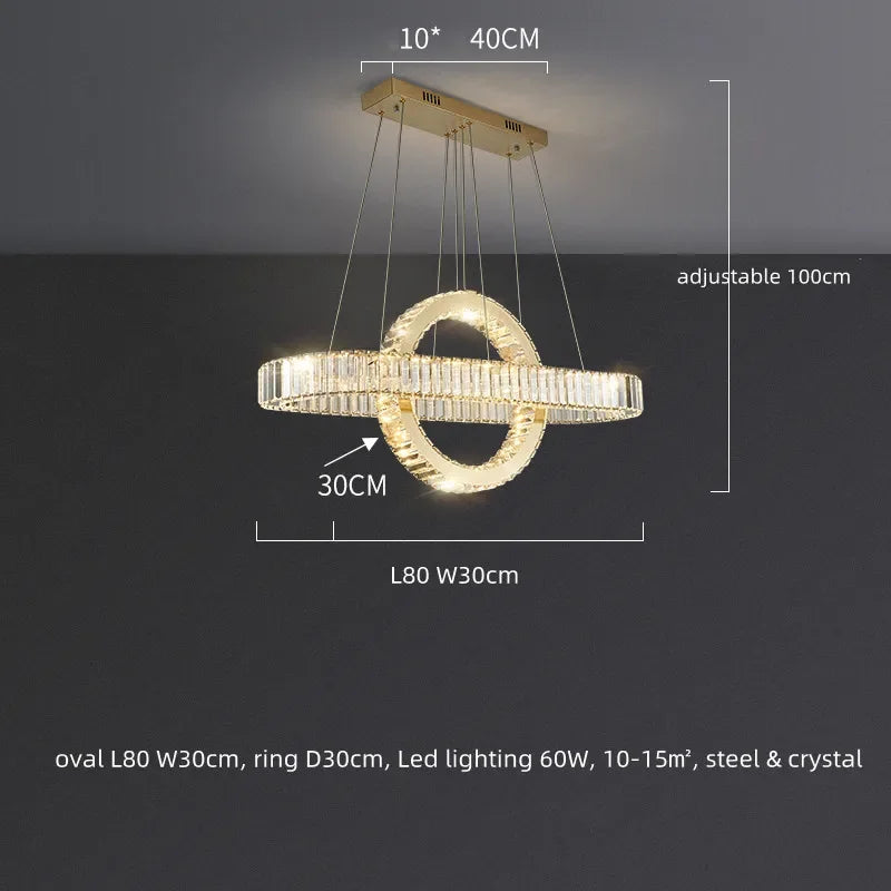 Afralia™ Oval Chrome Gold Steel LED Pendant Lights with Crystals - Dimmable Dining Room Hanging Lamp