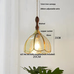 Afralia™ Tiffany Glass LED Pendant Walnut Wood Dining Room Light