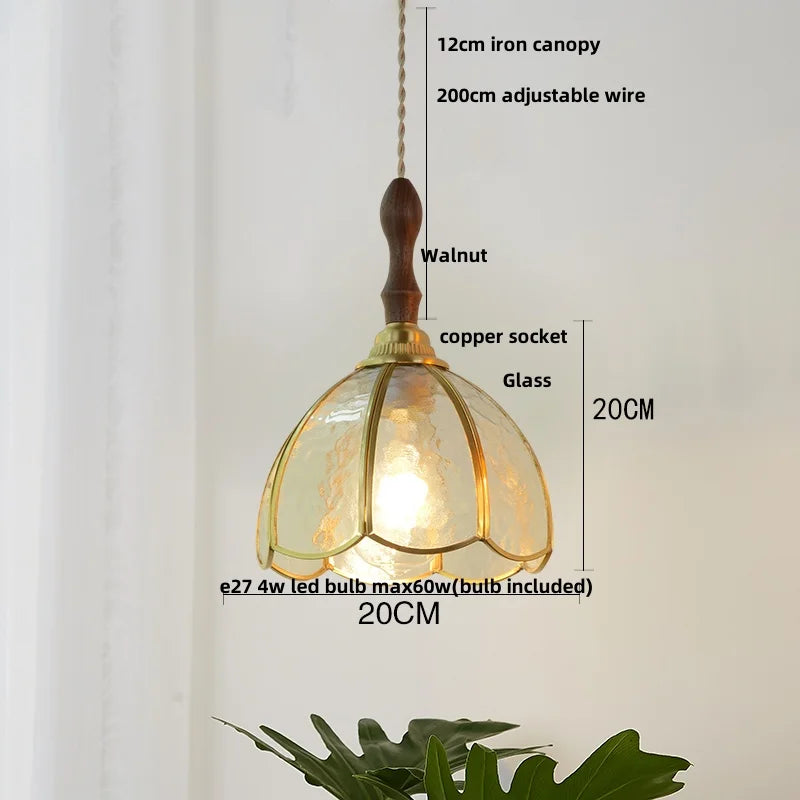 Afralia™ Glass LED Pendant Light Fixture Coffee Kitchen Loft Vintage Copper Hang Lamp