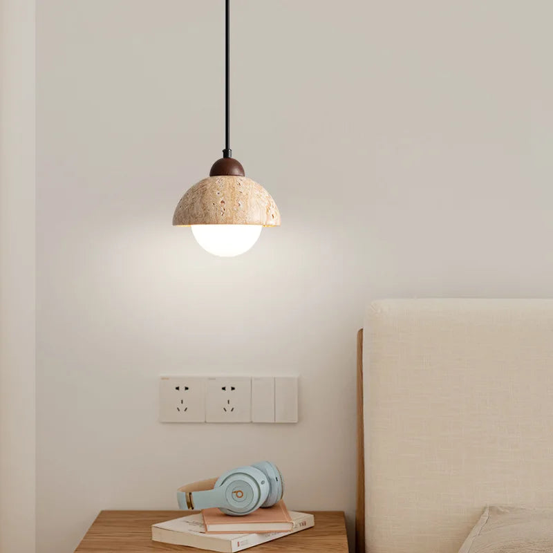 Afralia™ Yellow Travertine LED Pendant Light - Japanese Style Vintage Hanging Lamp