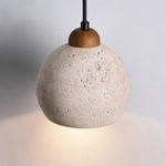Afralia™ Vintage Wabi Sabi LED Pendant Lights Wood Yellow Travertine Hanging Lamp