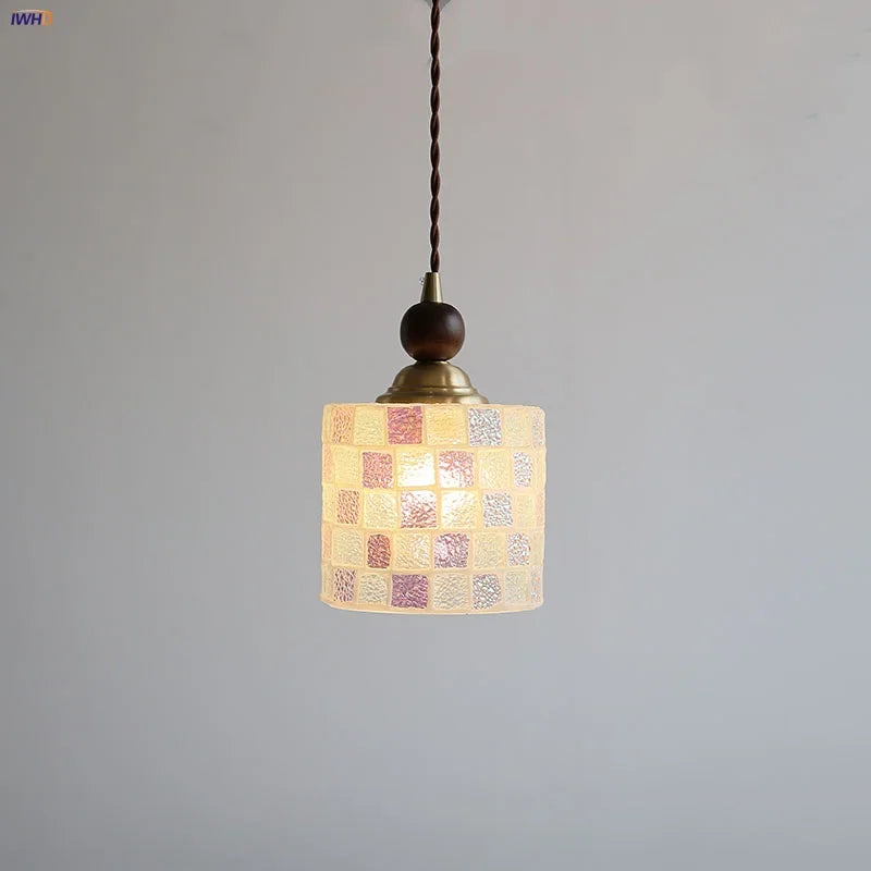 Wood LED Glass Pendant Light: Modern Nordic Adjustable Hanging Lamp